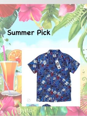 Hawaiian Floral Blue Button Down Shirt/Medium